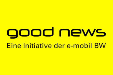 Good News - Eine Initiative der e-mobil BW Logo der "Good-News"-Initiative auf gelbem Hintergrund.